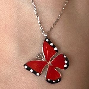 925 Silver red butterfly necklace enamel